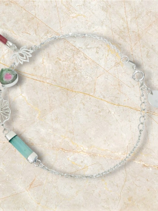 Lotus bracelet Tourmaline lotus bracelet Vietnam national flower jewelry lotus jewelry silver lotus bracelet