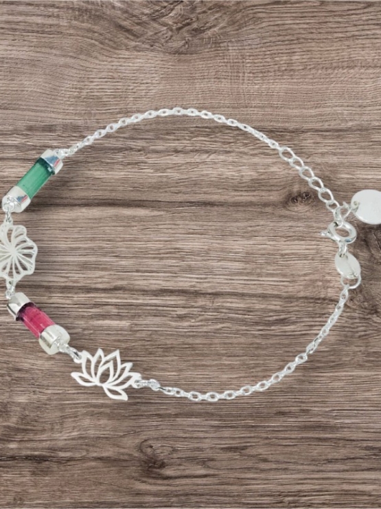 Lotus bracelet Tourmaline lotus bracelet Vietnam national flower jewelry lotus jewelry silver lotus bracelet