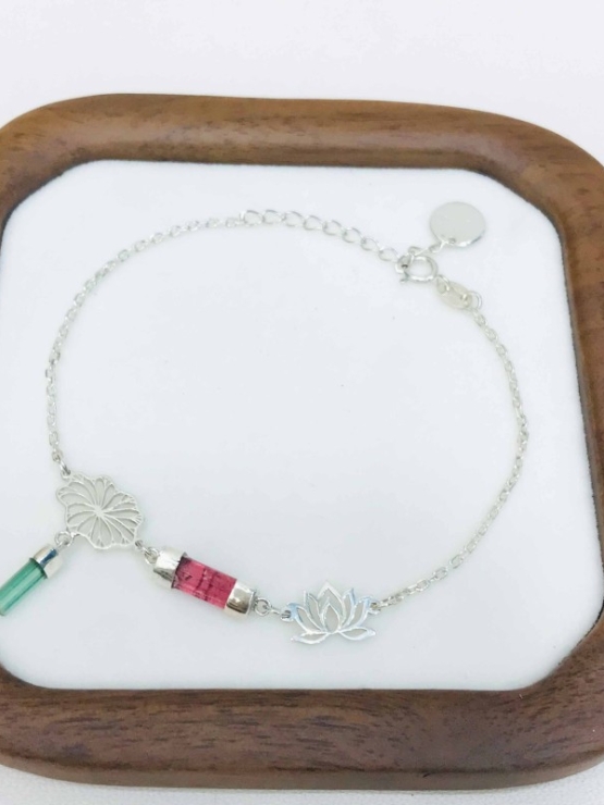 Lotus bracelet Tourmaline lotus bracelet Vietnam national flower jewelry lotus jewelry silver lotus bracelet