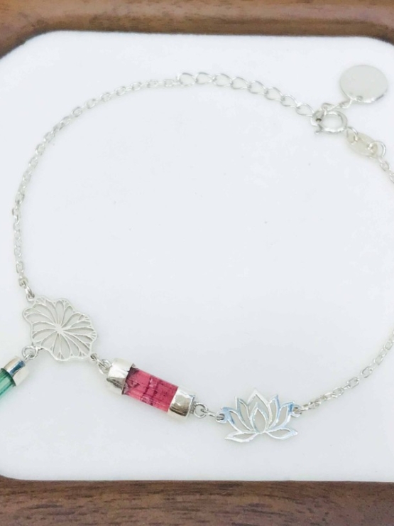 Lotus bracelet Tourmaline lotus bracelet Vietnam national flower jewelry lotus jewelry silver lotus bracelet