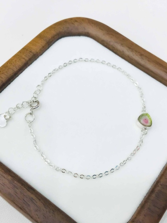Minimalist watermelon tourmaline bracelet sterling silver watermelon tourmaline bracelet