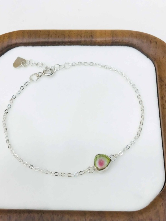 Minimalist watermelon tourmaline bracelet sterling silver watermelon tourmaline bracelet
