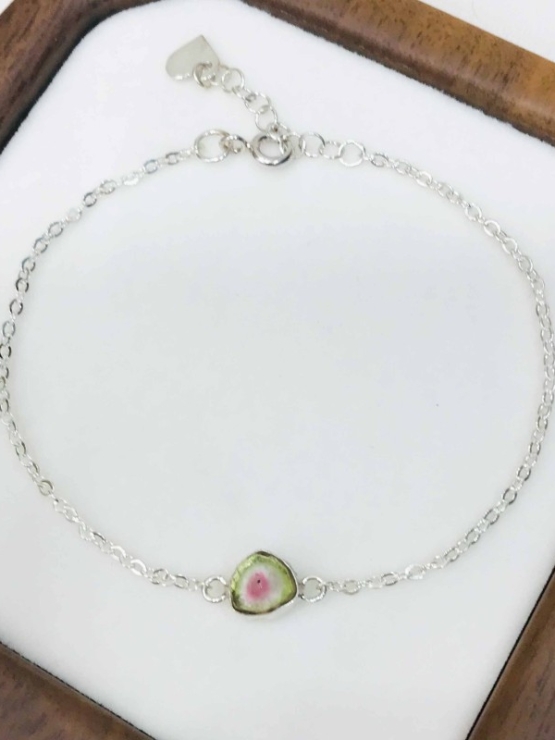 Minimalist watermelon tourmaline bracelet sterling silver watermelon tourmaline bracelet