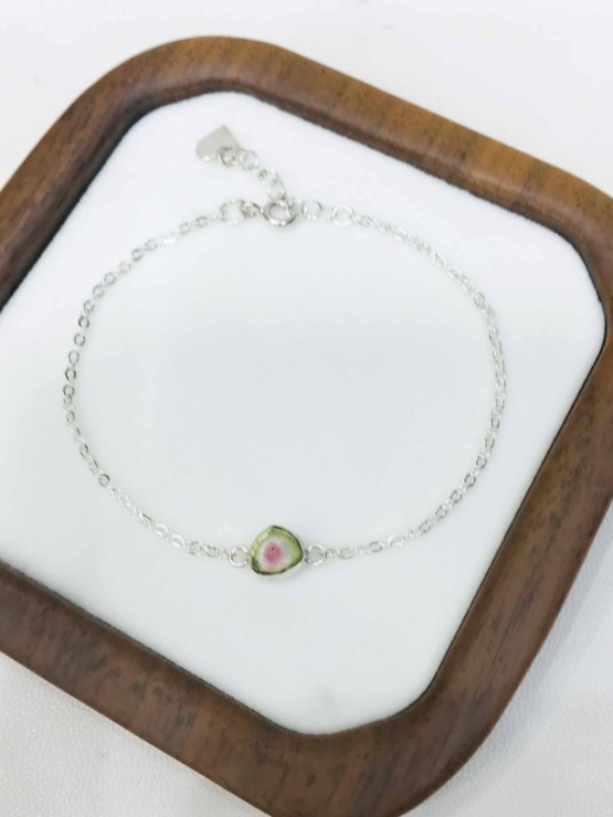 Minimalist watermelon tourmaline bracelet sterling silver watermelon tourmaline bracelet