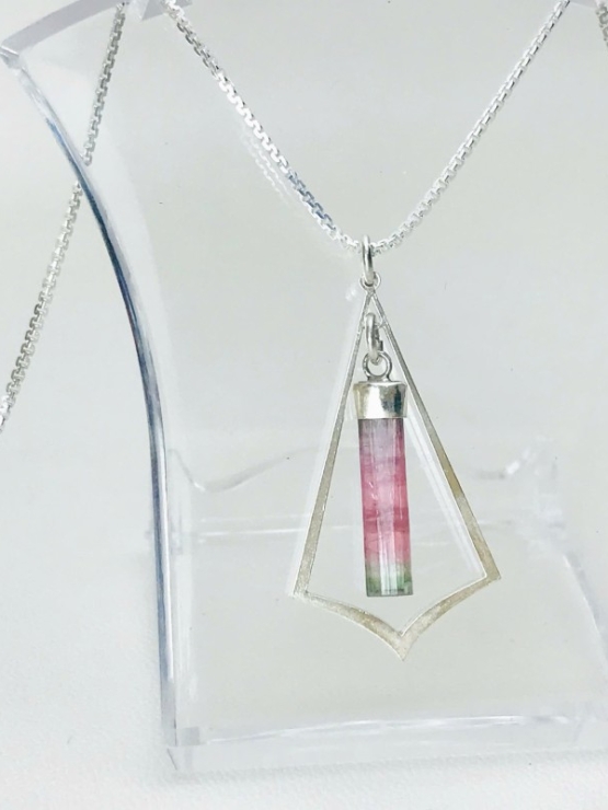 Pink tourmaline crystal pendant