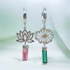 Pink tourmaline earrings Tourmaline lotus earrings Sterling silver lotus earrings