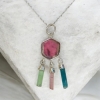 Pink tourmaline pendant necklace for girls Sterling silver dream catcher tourmaline crystal pendant necklace