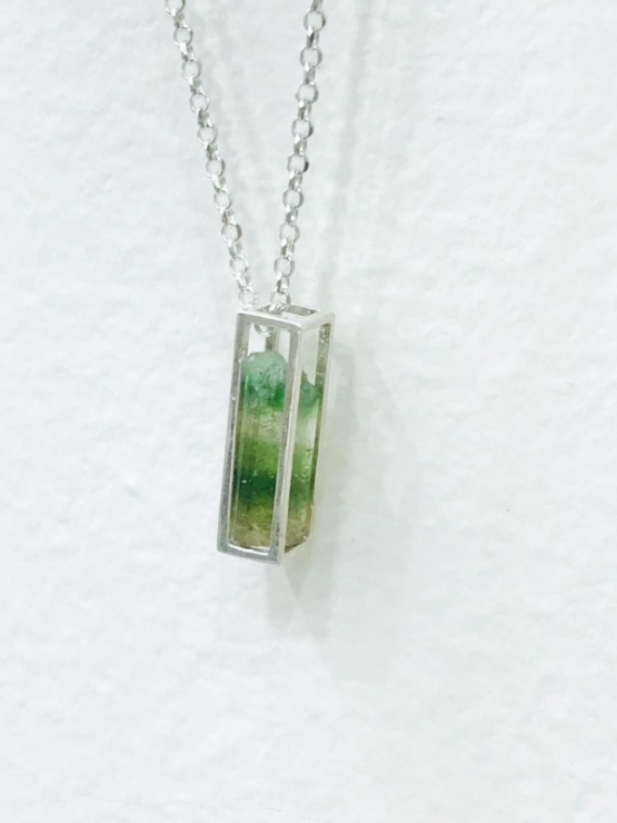 Raw green tourmaline pendant necklace for girls green tourmaline crystal pendant cage green tourmaline pendant