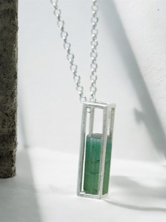 Raw green tourmaline pendant necklace for girls green tourmaline crystal pendant cage green tourmaline pendant