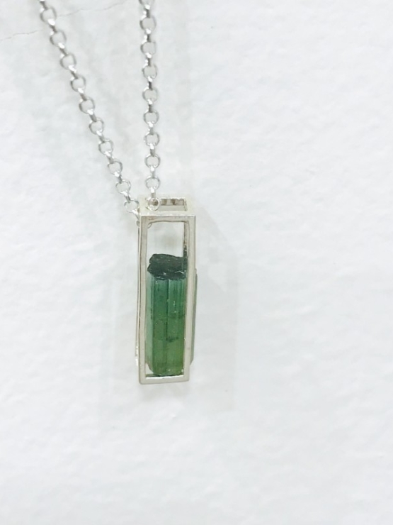 Raw green tourmaline pendant necklace for girls green tourmaline crystal pendant cage green tourmaline pendant