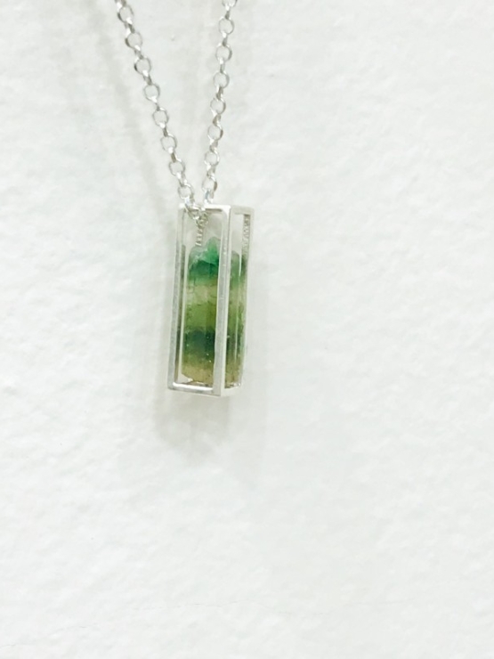 Raw green tourmaline pendant necklace for girls green tourmaline crystal pendant cage green tourmaline pendant