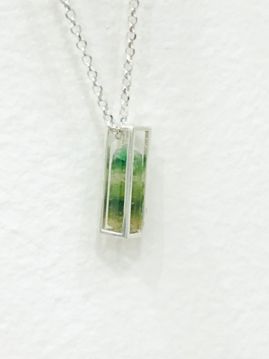 Raw green tourmaline pendant necklace for girls green tourmaline crystal pendant cage green tourmaline pendant