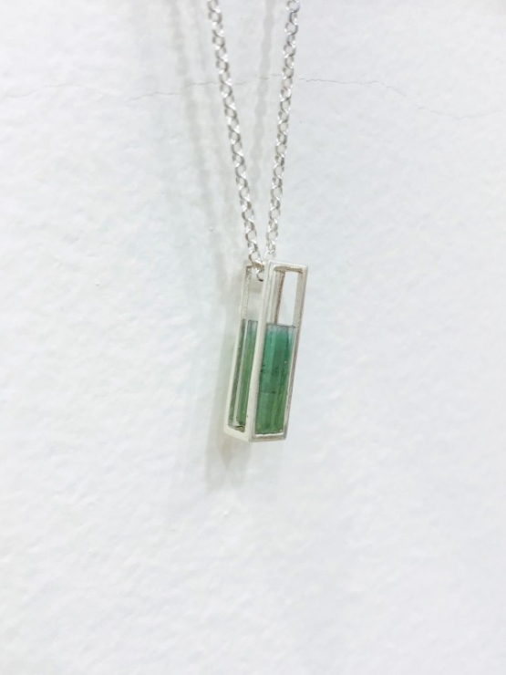 Raw green tourmaline pendant necklace for girls green tourmaline crystal pendant cage green tourmaline pendant