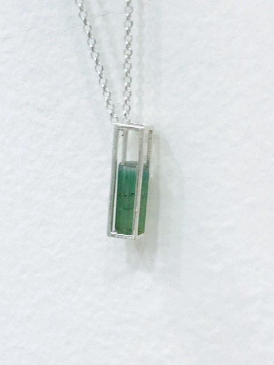 Raw green tourmaline pendant necklace for girls green tourmaline crystal pendant cage green tourmaline pendant