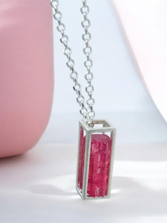 Raw pink tourmaline pendant necklace for girls pink tourmaline crystal pendant red tourmaline pendant