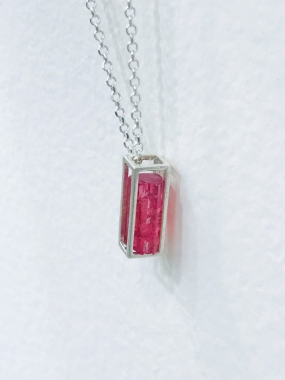 Raw pink tourmaline pendant necklace for girls pink tourmaline crystal pendant red tourmaline pendant