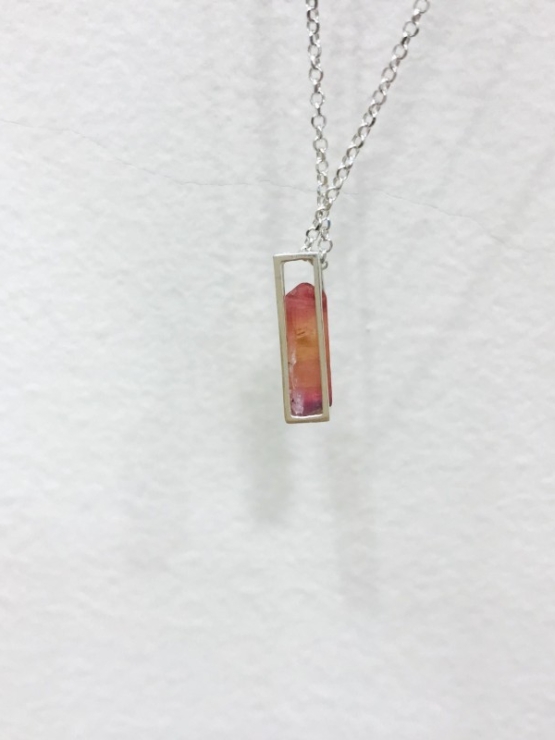 Raw pink tourmaline pendant necklace for girls pink tourmaline crystal pendant red tourmaline pendant
