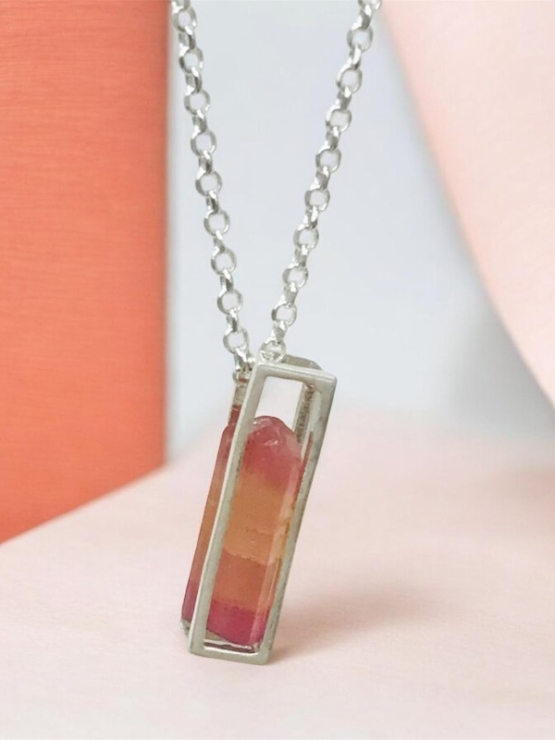 Raw pink tourmaline pendant necklace for girls pink tourmaline crystal pendant red tourmaline pendant