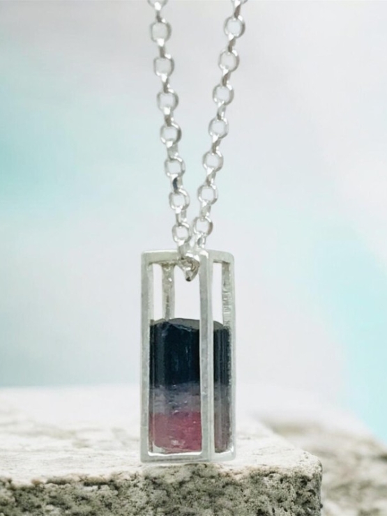 Raw pink tourmaline pendant necklace for girls pink tourmaline crystal pendant red tourmaline pendant