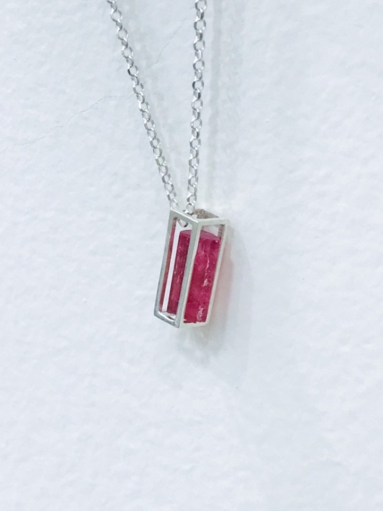 Raw pink tourmaline pendant necklace for girls pink tourmaline crystal pendant red tourmaline pendant