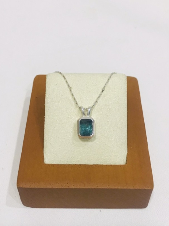 Rectangle indicolite tourmaline pendant for women Fine indicolite tourmaline pendant Natural indicolite tourmaline pendant