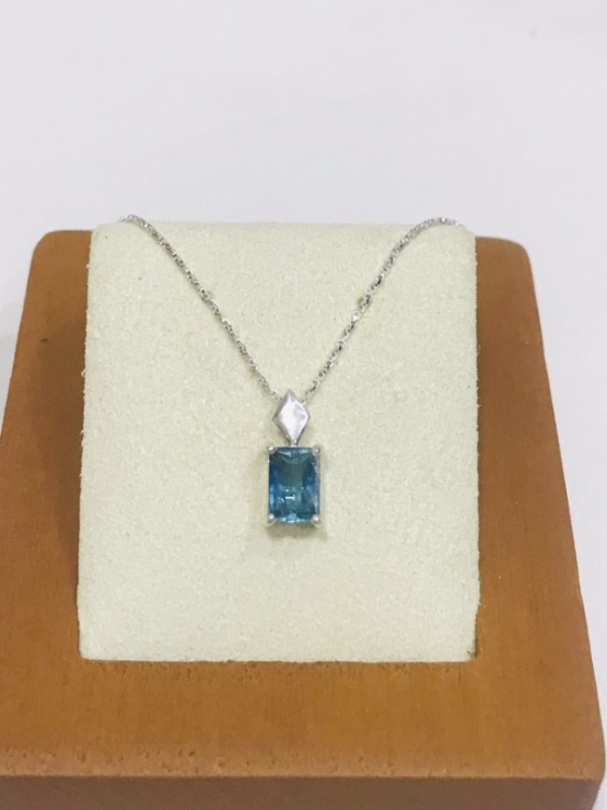 Rectangle indicolite tourmaline pendant for women Fine indicolite tourmaline pendant Natural indicolite tourmaline pendant