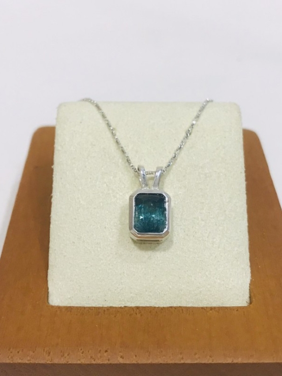 Rectangle indicolite tourmaline pendant for women Fine indicolite tourmaline pendant Natural indicolite tourmaline pendant