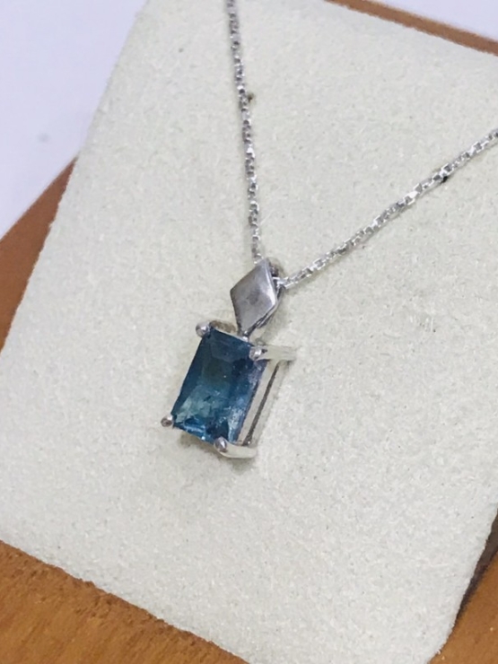 Rectangle indicolite tourmaline pendant for women Fine indicolite tourmaline pendant Natural indicolite tourmaline pendant