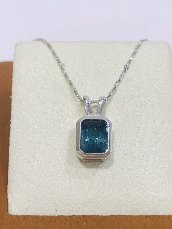 Rectangle indicolite tourmaline pendant for women Fine indicolite tourmaline pendant Natural indicolite tourmaline pendant