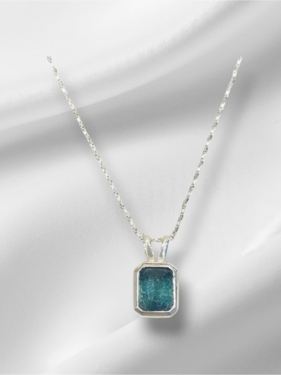 Rectangle indicolite tourmaline pendant for women Fine indicolite tourmaline pendant Natural indicolite tourmaline pendant