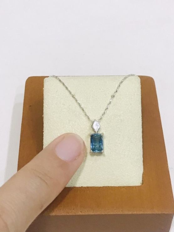 Rectangle indicolite tourmaline pendant for women Fine indicolite tourmaline pendant Natural indicolite tourmaline pendant
