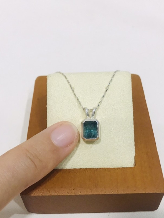 Rectangle indicolite tourmaline pendant for women Fine indicolite tourmaline pendant Natural indicolite tourmaline pendant