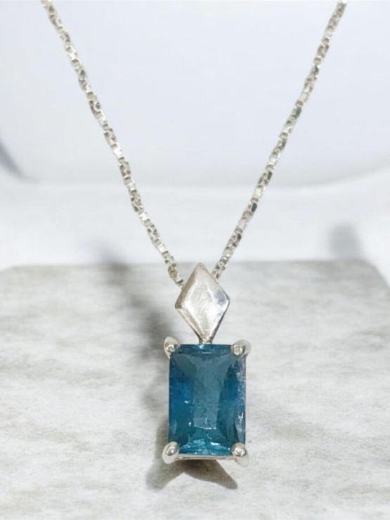 Rectangle indicolite tourmaline pendant for women Fine indicolite tourmaline pendant Natural indicolite tourmaline pendant