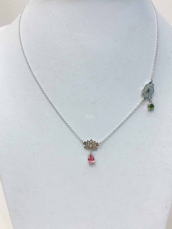 Tourmaline lotus necklace pink tourmaline lotus choker lotus leaf choker lotus necklace