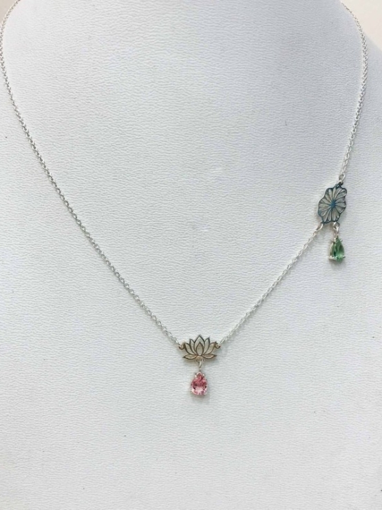 Tourmaline lotus necklace pink tourmaline lotus choker lotus leaf choker lotus necklace