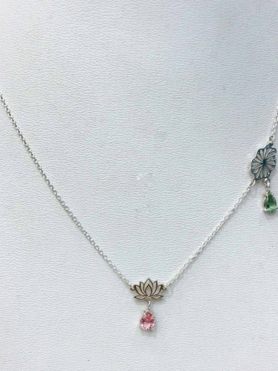 Tourmaline lotus necklace pink tourmaline lotus choker lotus leaf choker lotus necklace