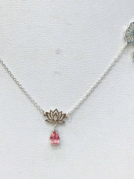 Tourmaline lotus necklace pink tourmaline lotus choker lotus leaf choker lotus necklace