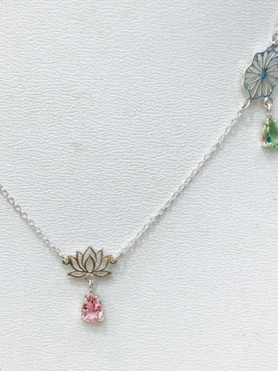 Tourmaline lotus necklace pink tourmaline lotus choker lotus leaf choker lotus necklace