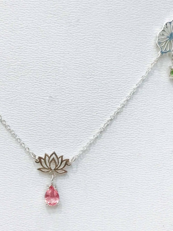 Tourmaline lotus necklace pink tourmaline lotus choker lotus leaf choker lotus necklace