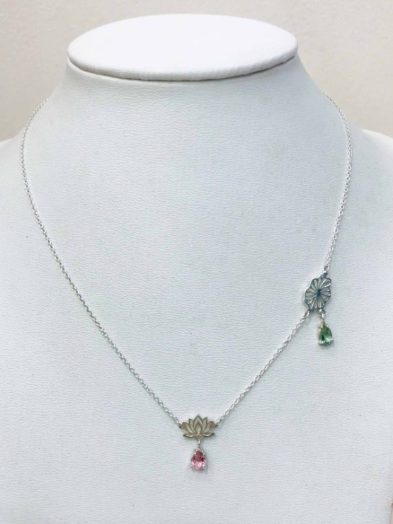 Tourmaline lotus necklace pink tourmaline lotus choker lotus leaf choker lotus necklace