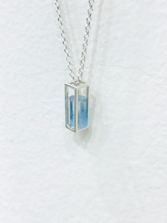 cage aquamarine crystal pendant - Aquamarine crystal pendant necklace for girls- Vietnam aquamarine pendant