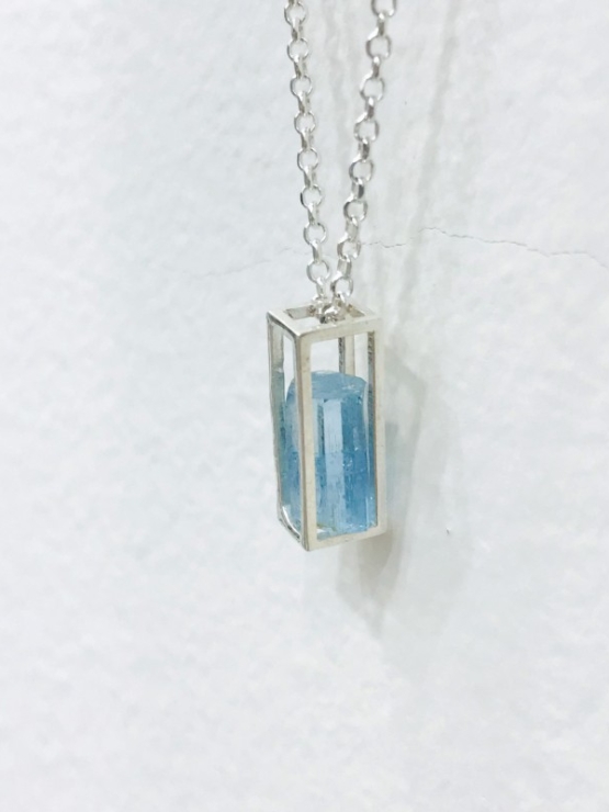 cage aquamarine crystal pendant - Aquamarine crystal pendant necklace for girls- Vietnam aquamarine pendant