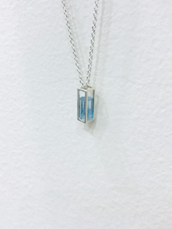 cage aquamarine crystal pendant - Aquamarine crystal pendant necklace for girls- Vietnam aquamarine pendant